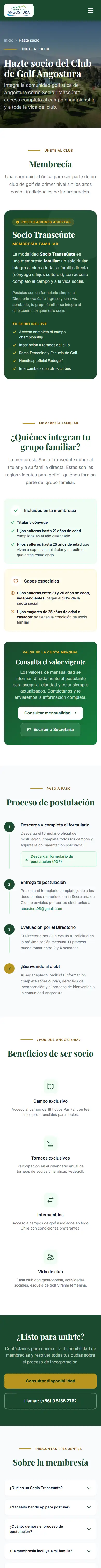 Captura de la postulación de socios en Club de Golf Angostura